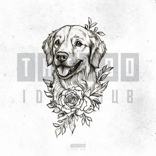 golden retriever dog outline tattoo idea design stencil png