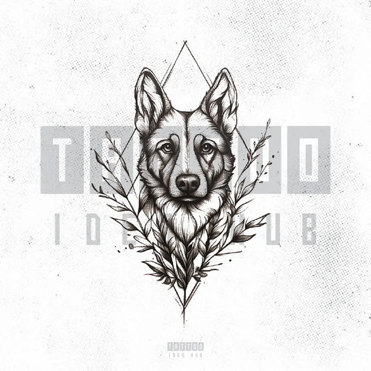 geometric german shepherd dog tattoo idea design stencil png