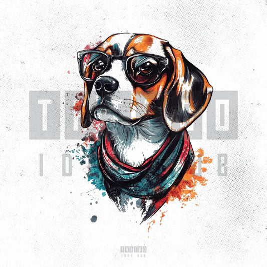 colorful beagle dog with sunglasses tattoo idea design stencil png