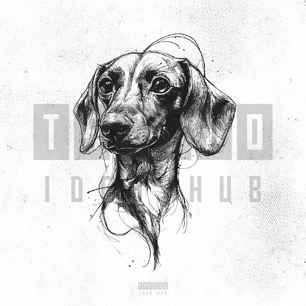 sketchy dachshund dog portrait tattoo idea design stencil png