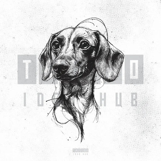sketchy dachshund dog portrait tattoo idea design stencil png