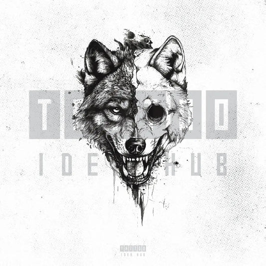 half skull wolf tattoo idea design stencil png