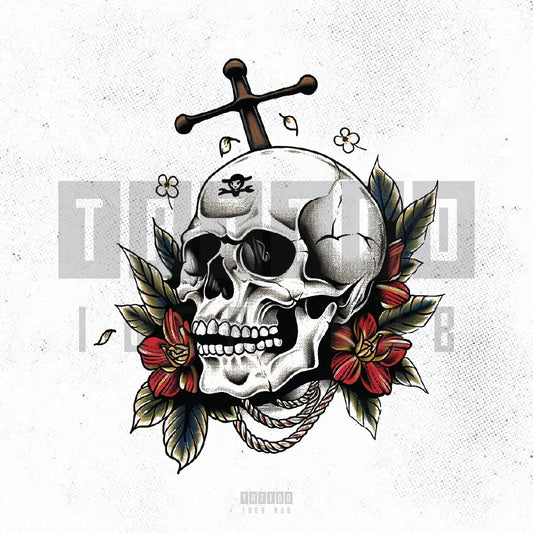 traditional skull floral tattoo idea design stencil png