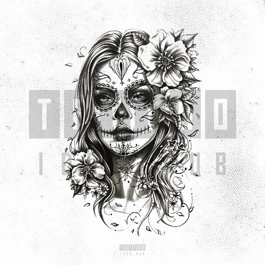 sugar skull woman tattoo idea design stencil png