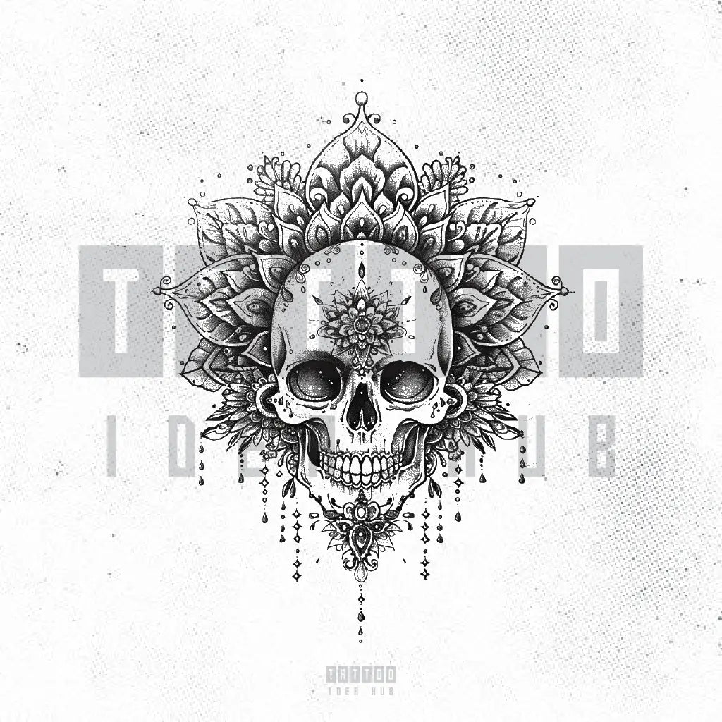 mandala skull tattoo idea design stencil png