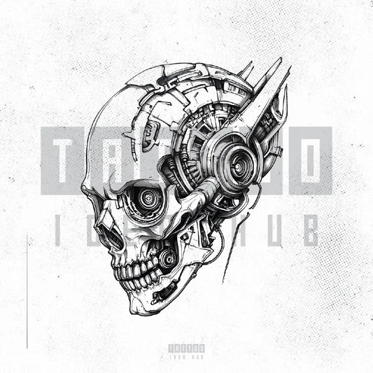 biomechanical skull tattoo idea design stencil png