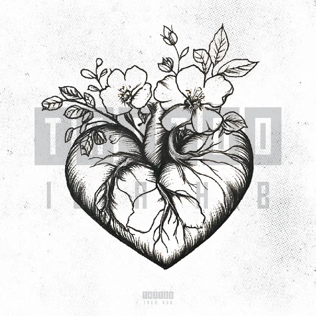 flowers anatomical heart tattoo idea design stencil png