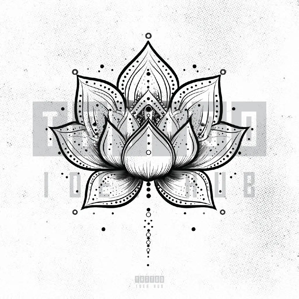 black and white mandala lotus flower outline tattoo idea design stencil png