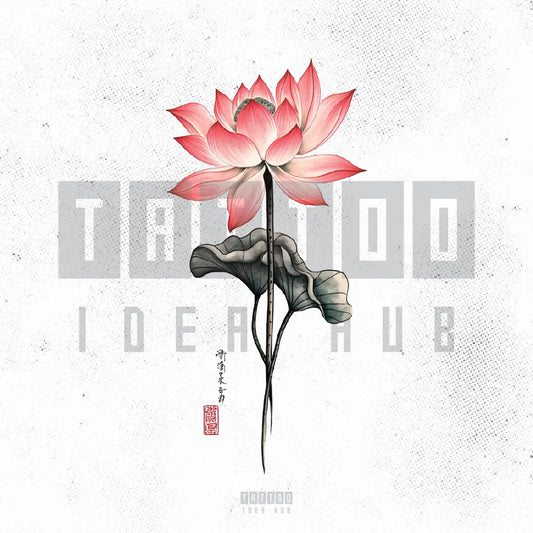 pink japanese lotus flower tattoo idea design stencil png