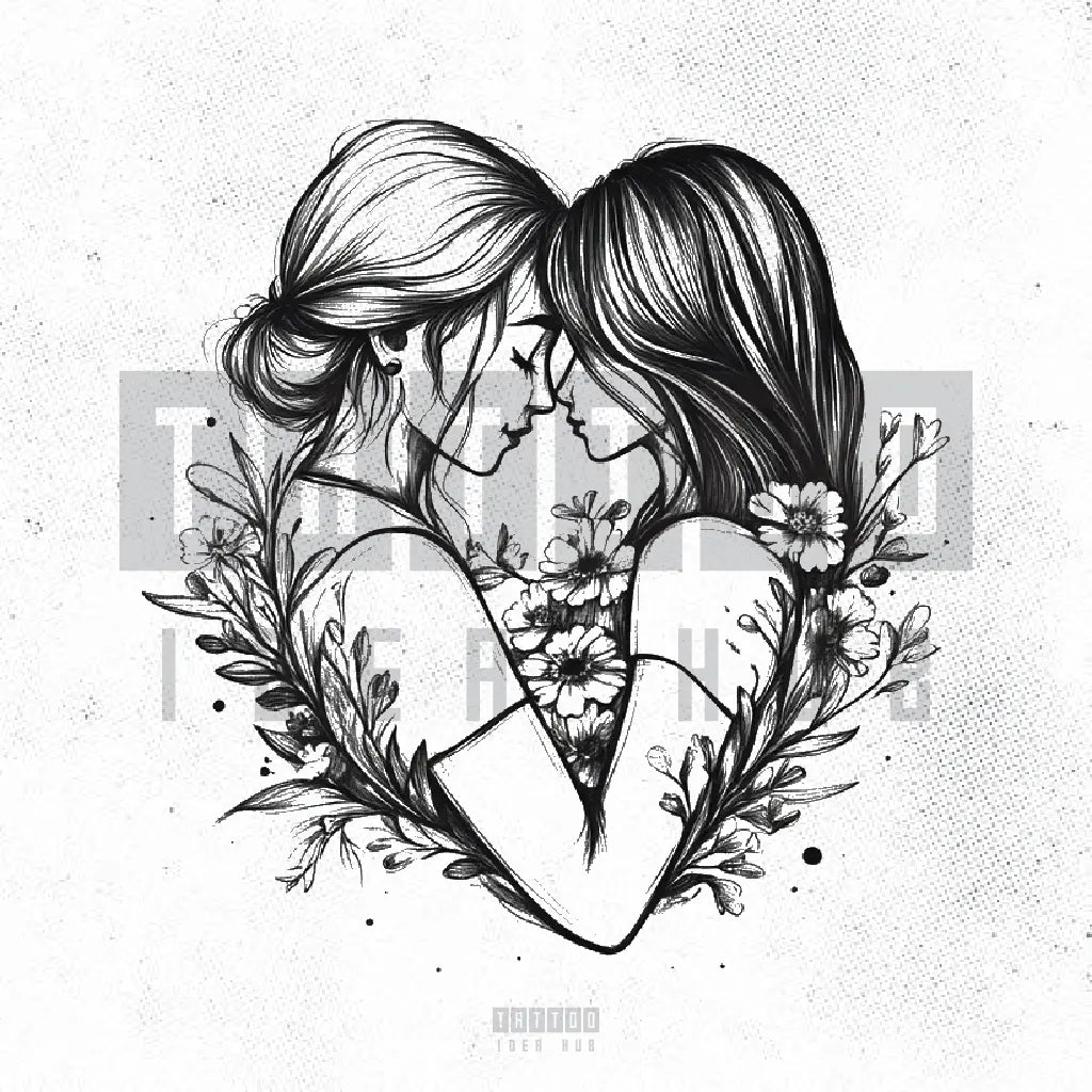 lesbian couple tattoo idea design stencil png