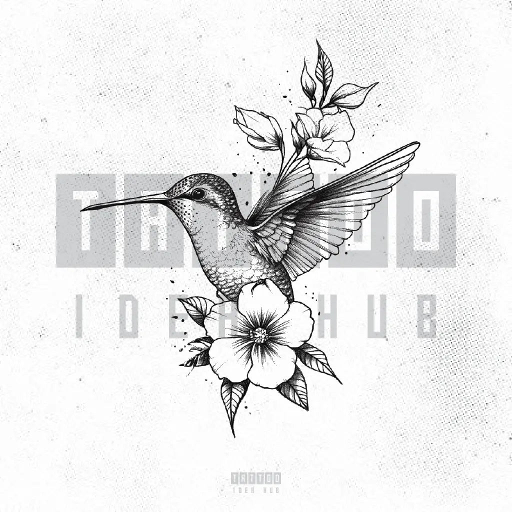 flower hummingbird black and white tattoo idea design stencil png