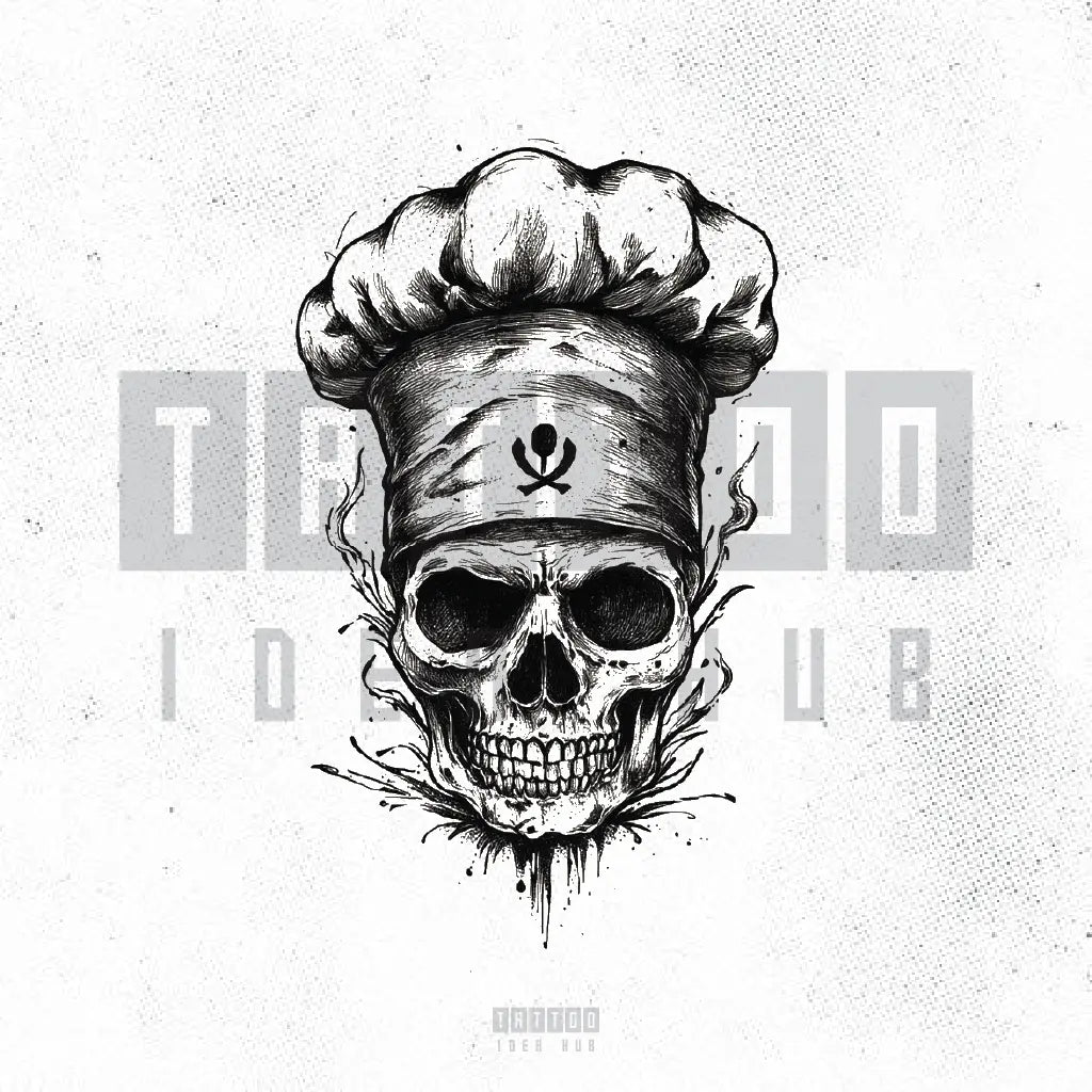 simple skull chef tattoo idea design stencil png
