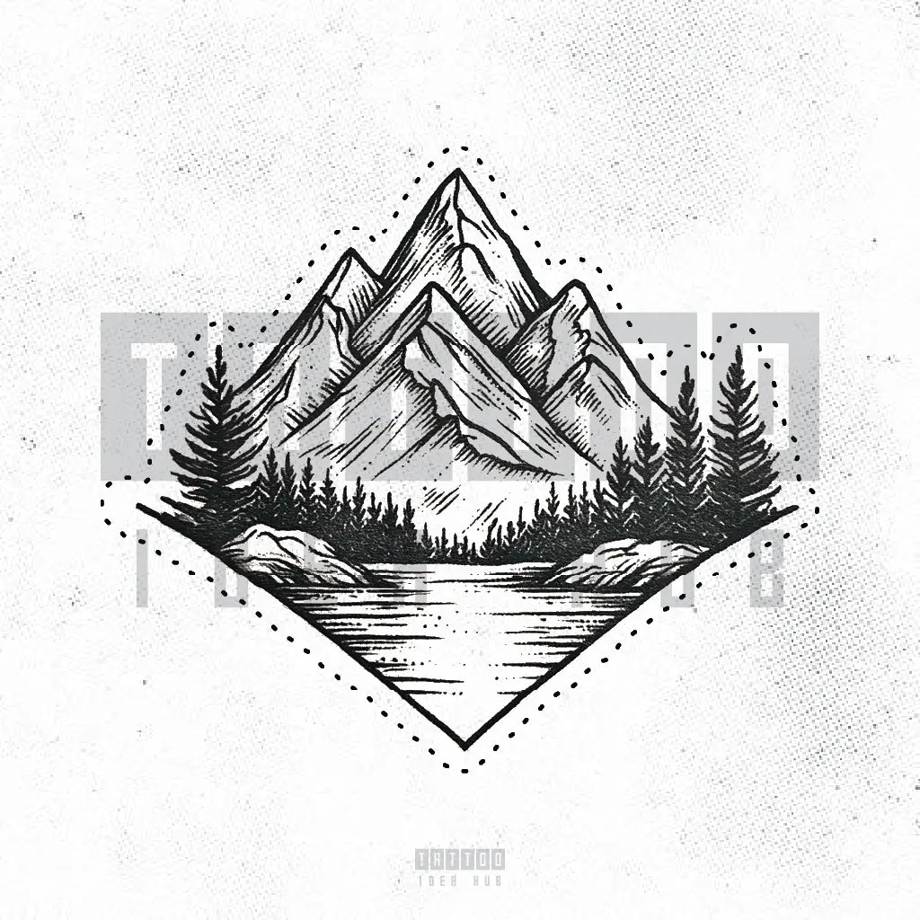 simple geometric mountain outline tattoo idea design stencil png