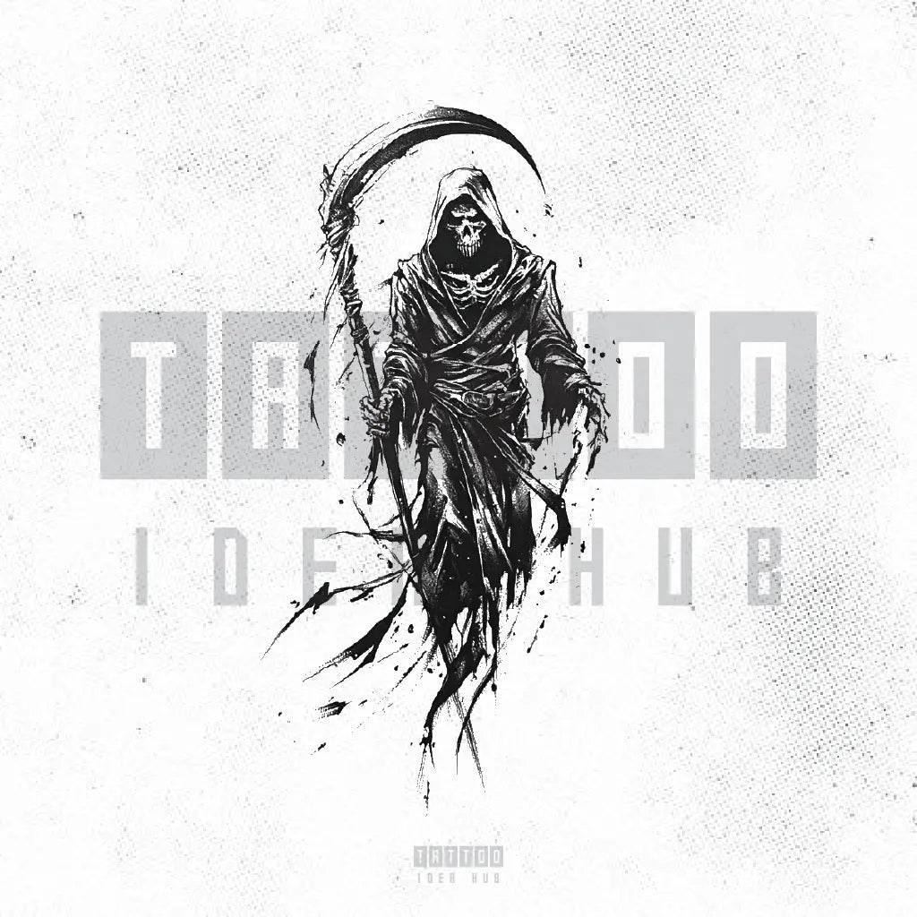 realistic grim reaper tattoo idea design stencil png