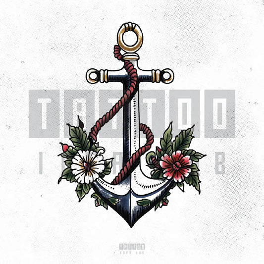 simple traditional floral anchor tattoo idea design stencil png