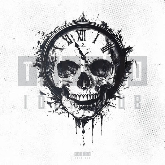 simple skull vintage clock tattoo idea design stencil png