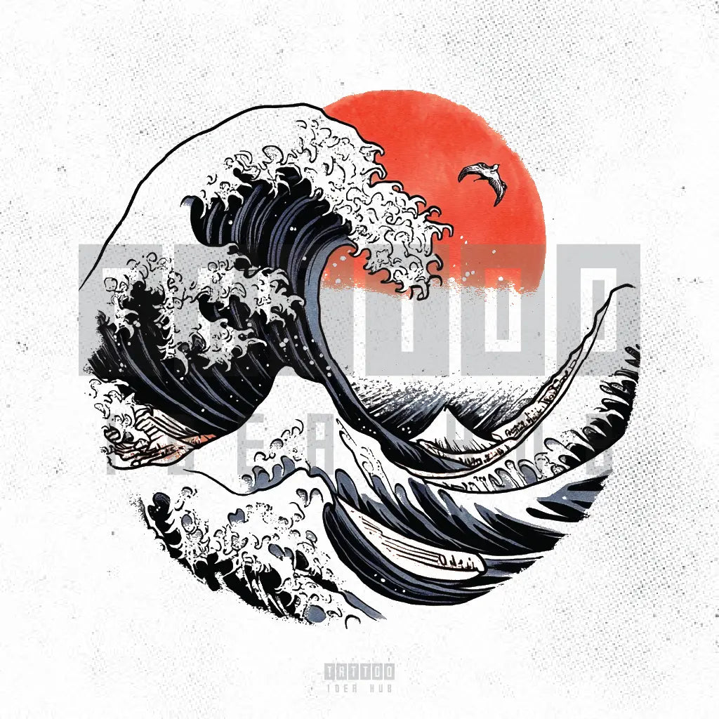japanese ocean wave tattoo idea design stencil png