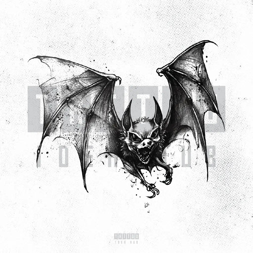 simple realistic gothic bat tattoo idea design stencil png