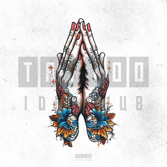 color praying hands tattoo idea design stencil png