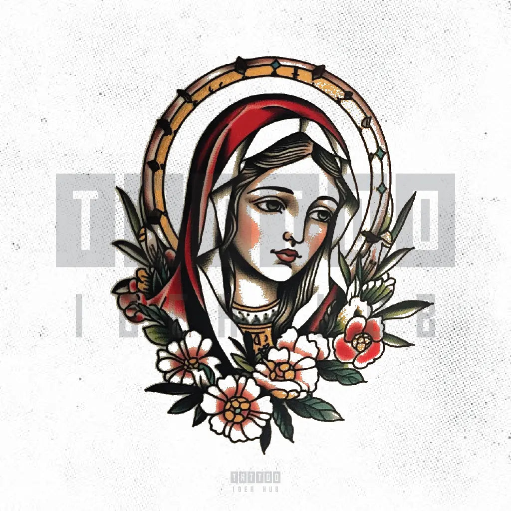 simple traditional virgin mary tattoo idea design stencil png