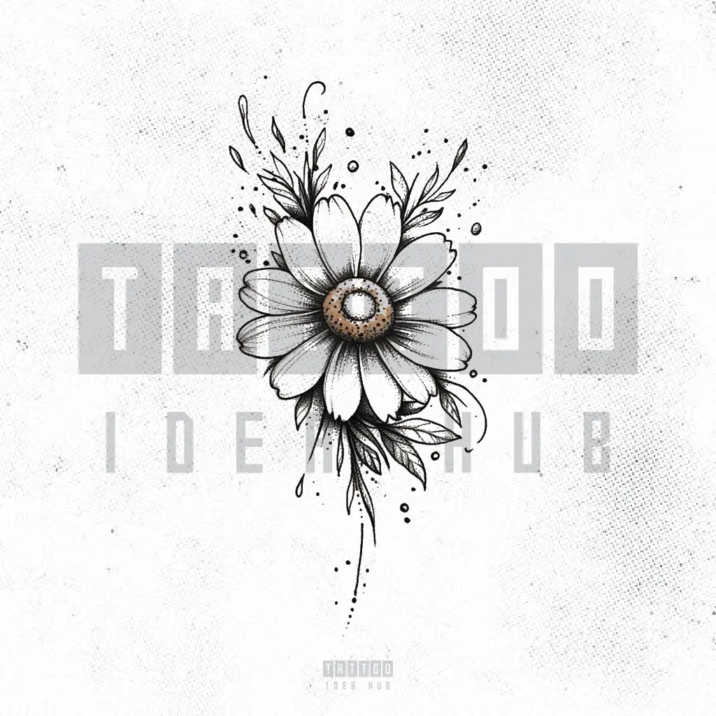 minimal daisy flower outline tattoo idea design stencil png