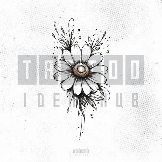minimal daisy flower outline tattoo idea design stencil png