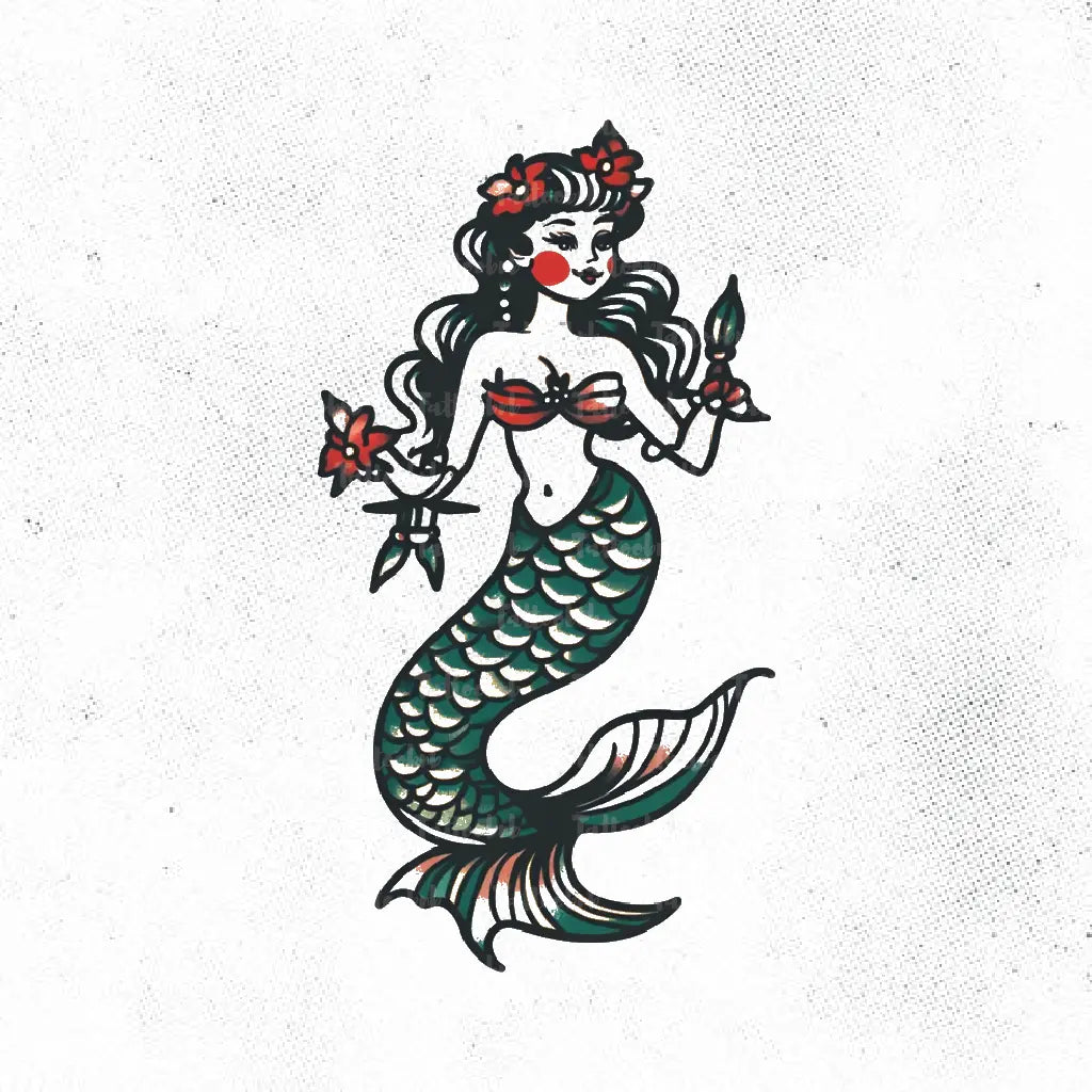 traditional pinup mermaid vintage tattoo idea design stencil png