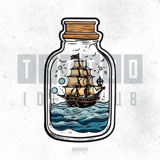 ship in a bottle tattoo idea design stencil png