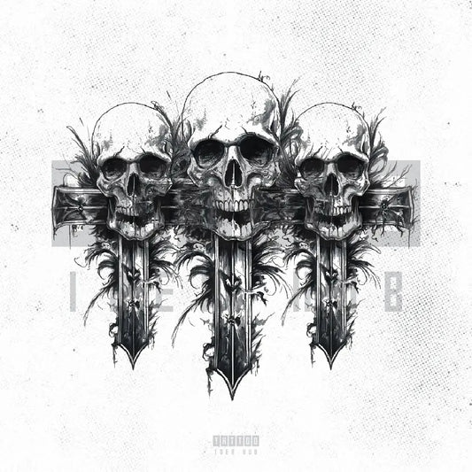 skull 3 cross tattoo idea design stencil png