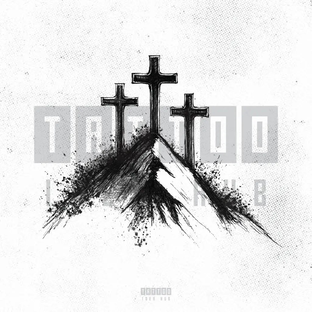 3 cross on a hill tattoo idea design stencil png