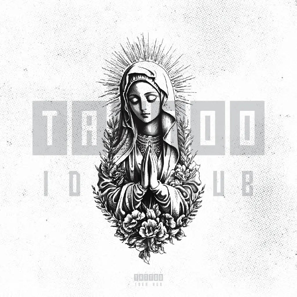 black and white virgin mary tattoo idea design stencil png