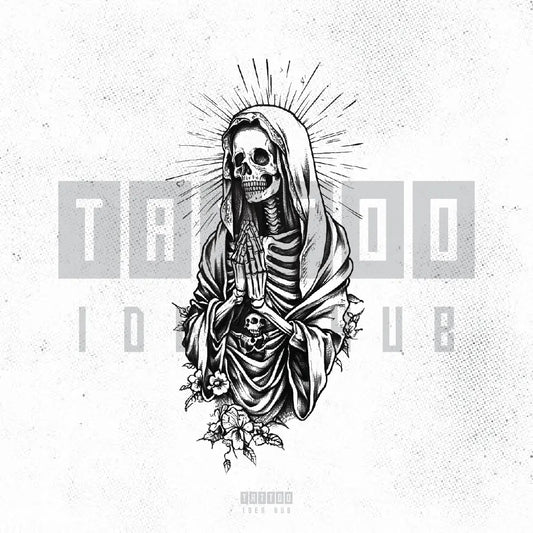 skeleton virgin mary skull tattoo idea design stencil png