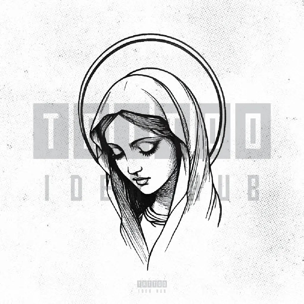 simple virgin mary outline tattoo idea design stencil png