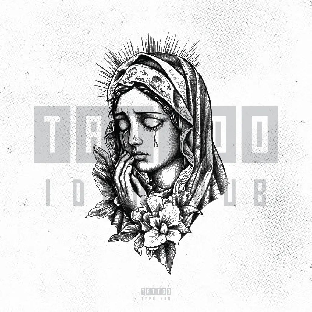 virgin mary crying tattoo idea design stencil png