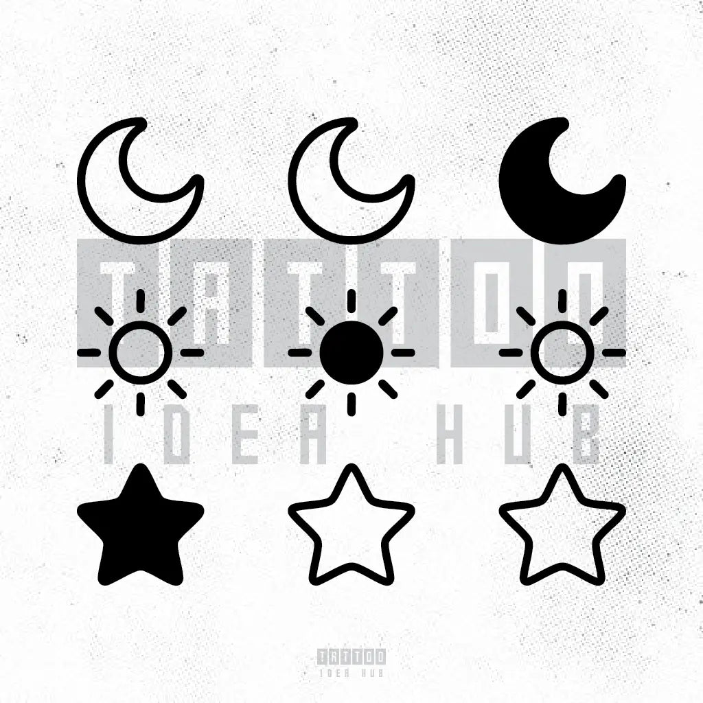 sun moon and stars tattoo idea design stencil png