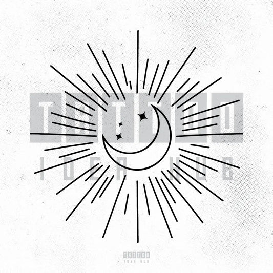 feminine fine line sun moon and stars tattoo idea design stencil png