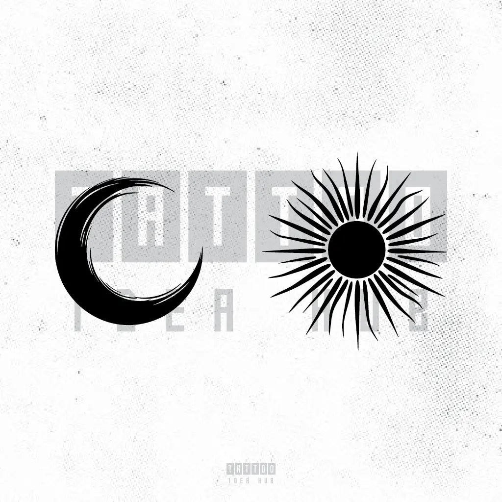 couples sun and moon tattoo idea design stencil png
