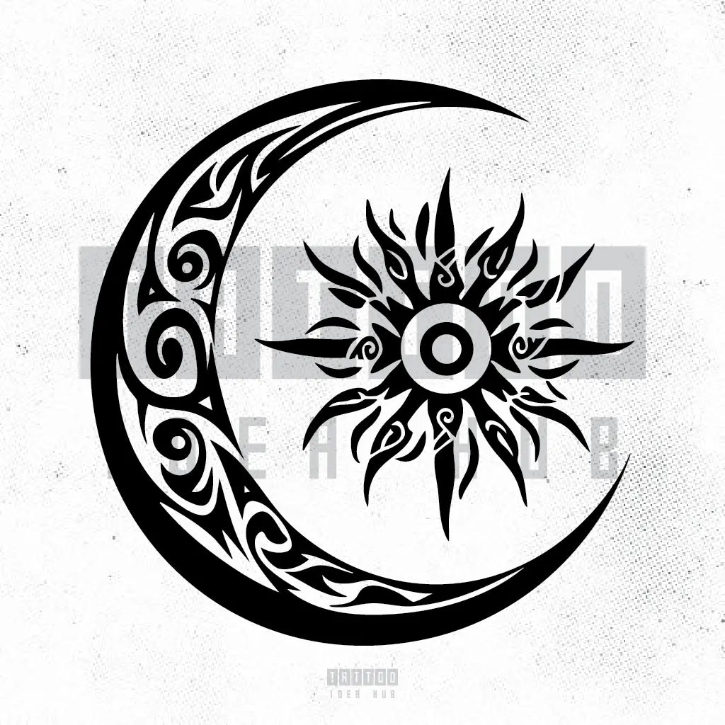 tribal sun and moon tattoo idea design stencil png