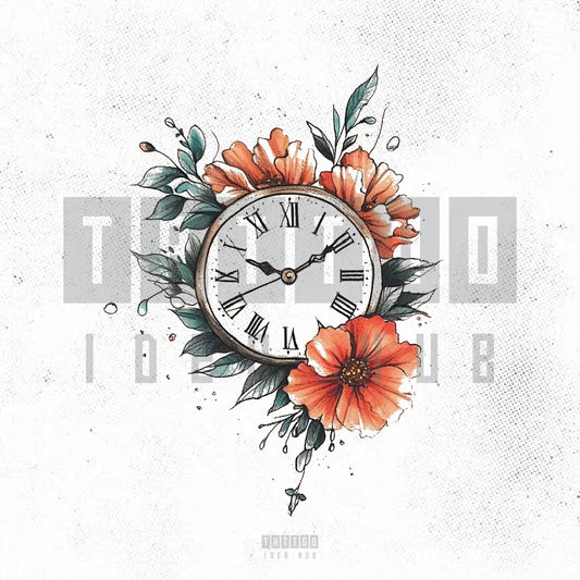 flower clock tattoo idea design stencil png