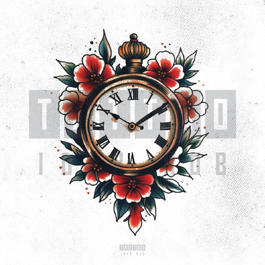traditional clock tattoo idea design stencil png