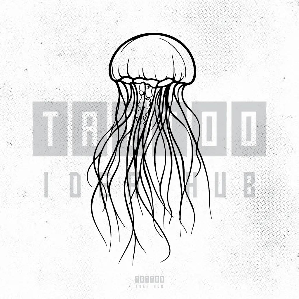 fine line jellyfish tattoo idea design stencil png