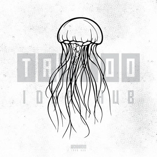 fine line jellyfish tattoo idea design stencil png