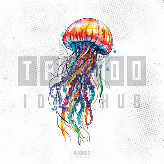 colorful jellyfish tattoo idea design stencil png
