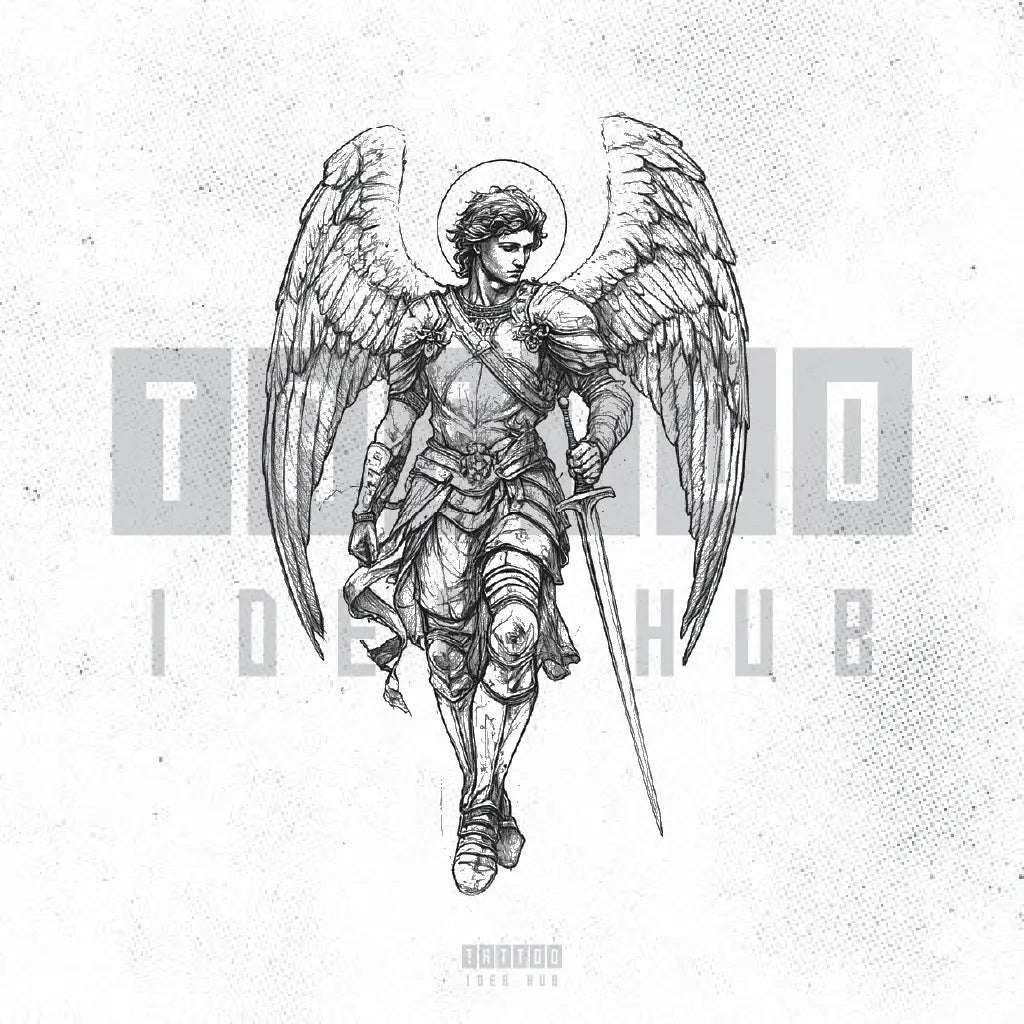 sketch st michael tattoo idea design drawing stencil png