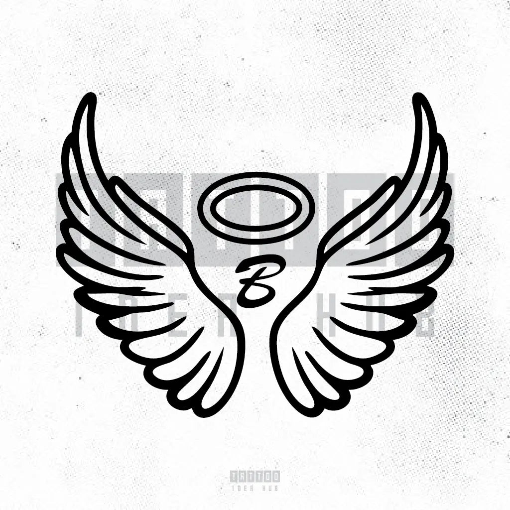 angel wings with letter b tattoo idea design drawing stencil png