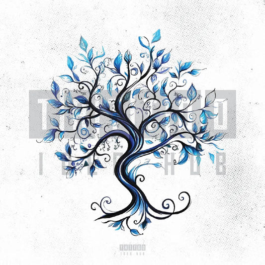 blue family tree tattoo idea design drawing stencil png
