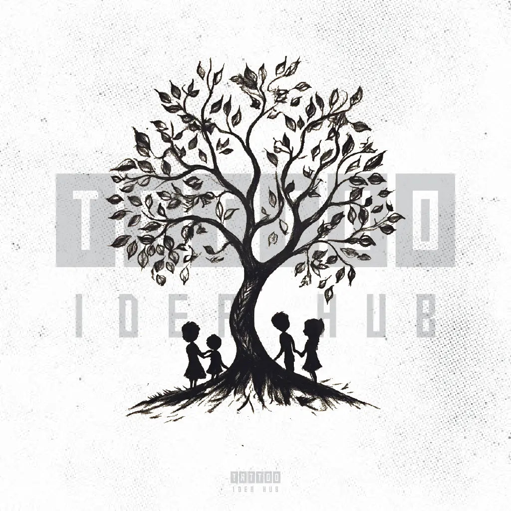 family under the tree tattoo idea design drawing stencil png