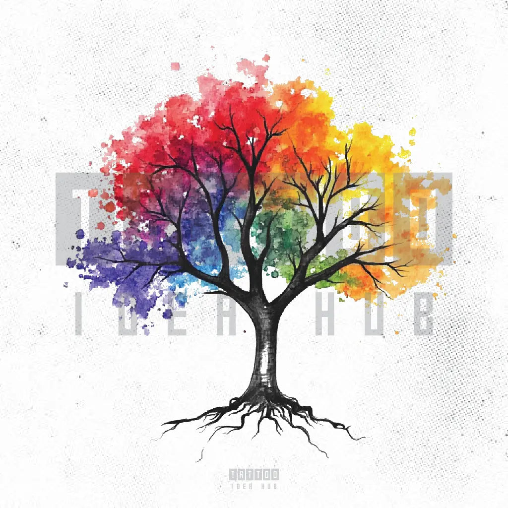 watercolor family tree tattoo idea design drawing stencil png