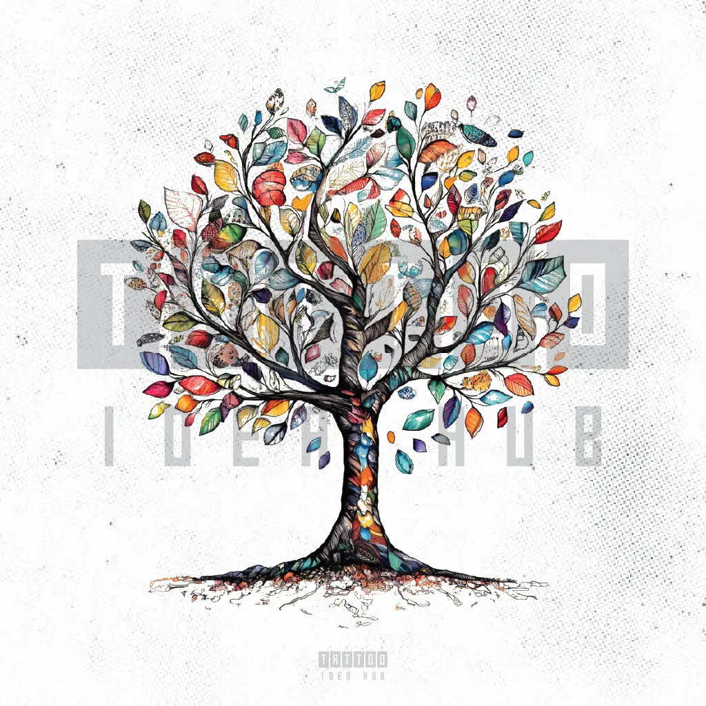 colorful family tree tattoo idea design drawing stencil png