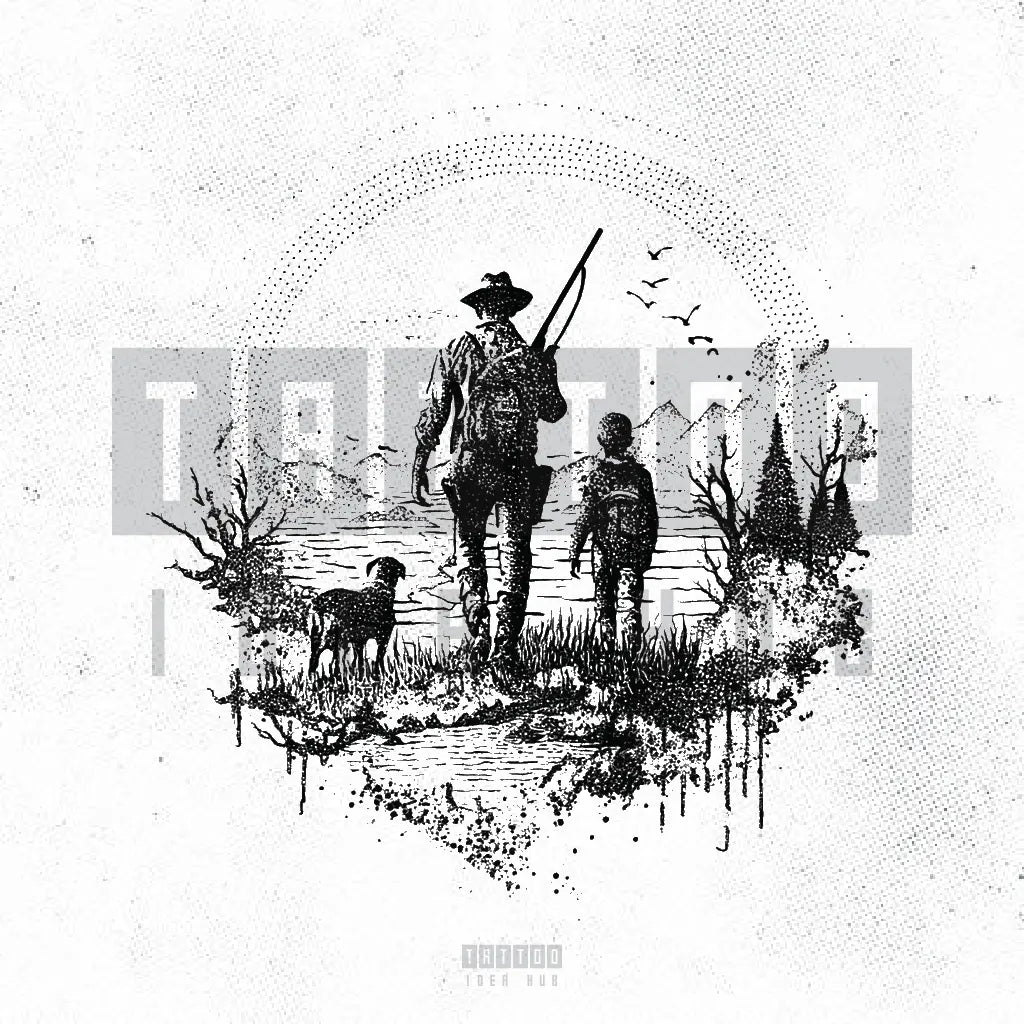 father and son hunting tattoo idea design drawing stencil png